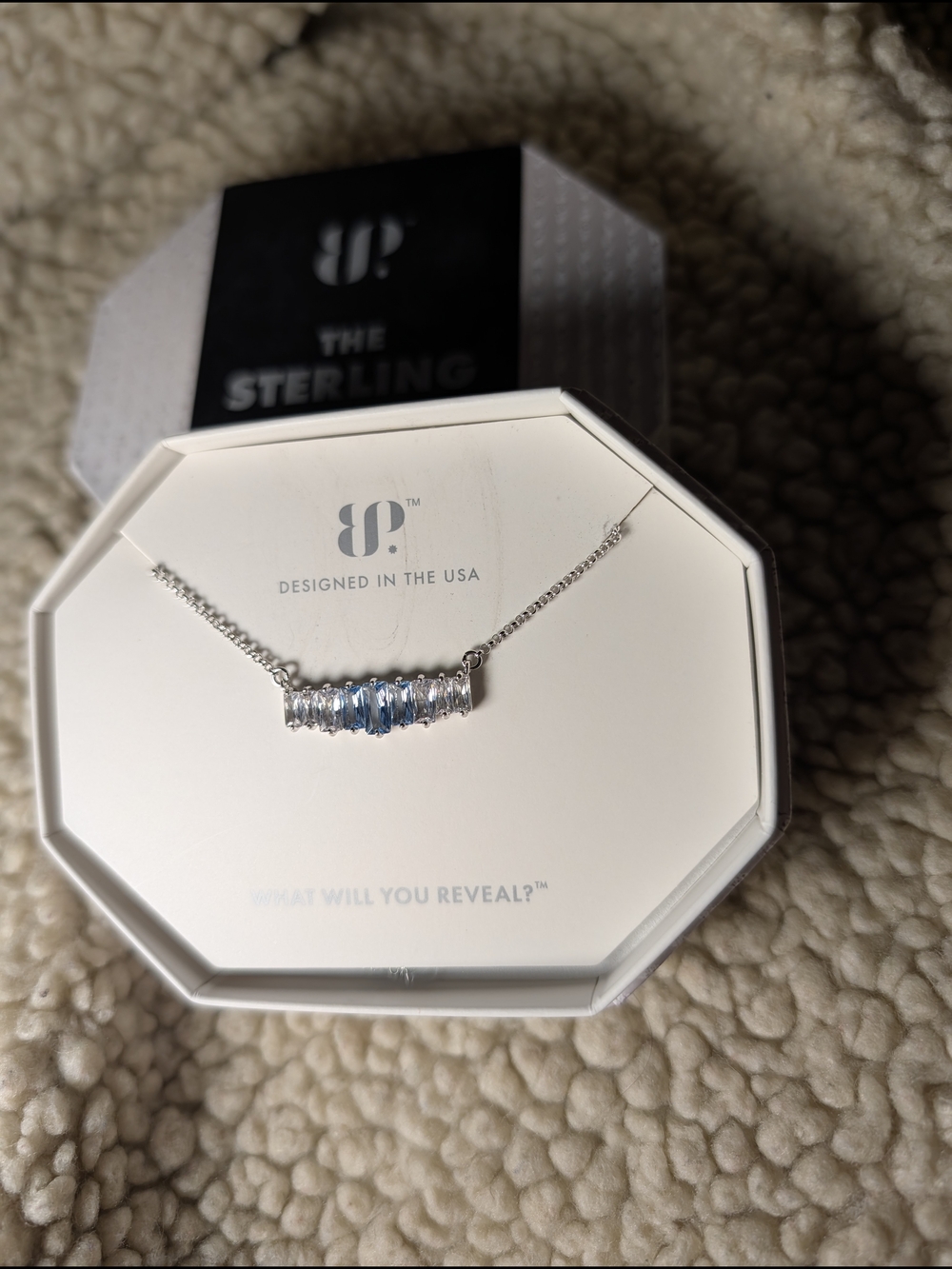 sterling silver blue topaz bar necklace - designed in the USA